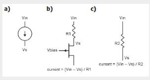 圖1：電流源：理想（a），半導(dǎo)體（b）和電阻（c）
